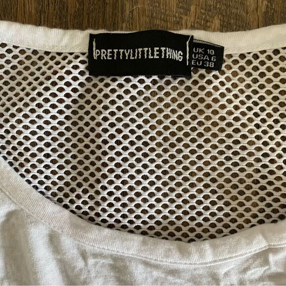 PRETTYLITTLETHING Crop Top White Mesh Festival Rave Party US 6 - Picture 3 of 11